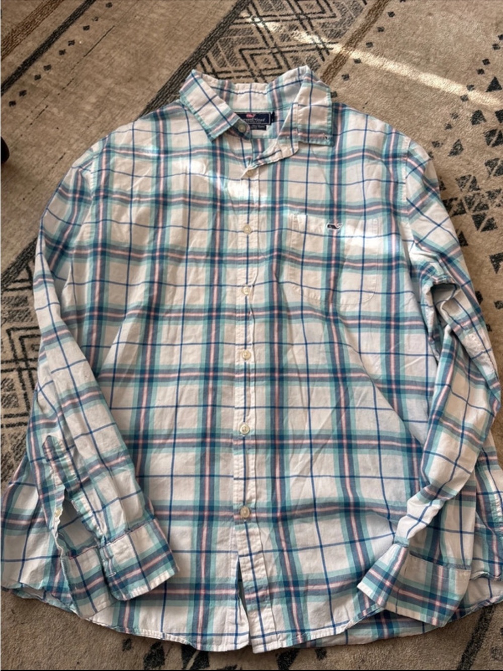 Vineyard Vines White, Blue & Teal Plaid Button-Down Shirt
